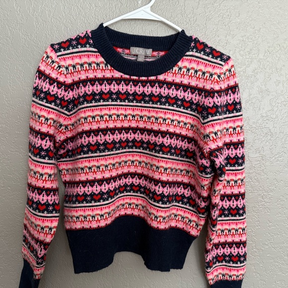 J. Crew Women's Pink and Navy Patterned Sweater - Picture 1 of 5